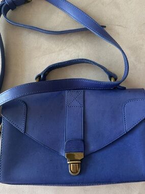 Madewell Blue Suede Satchel with Gold-Tone Clasp